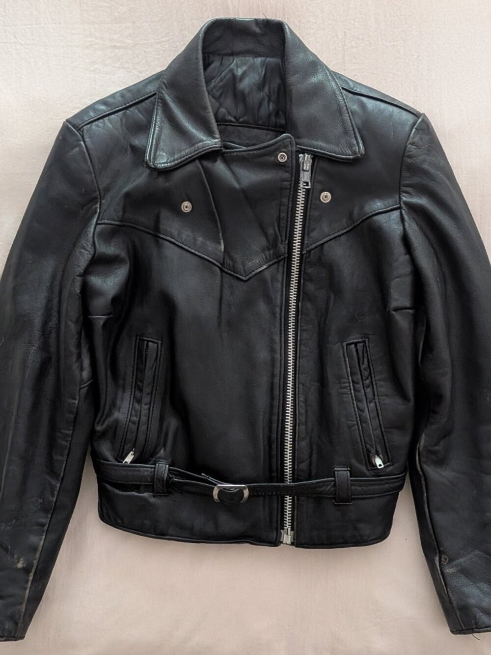 Vintage Steer Brand Women's Black Leather Moto Jacket Peplum Size 16 USA